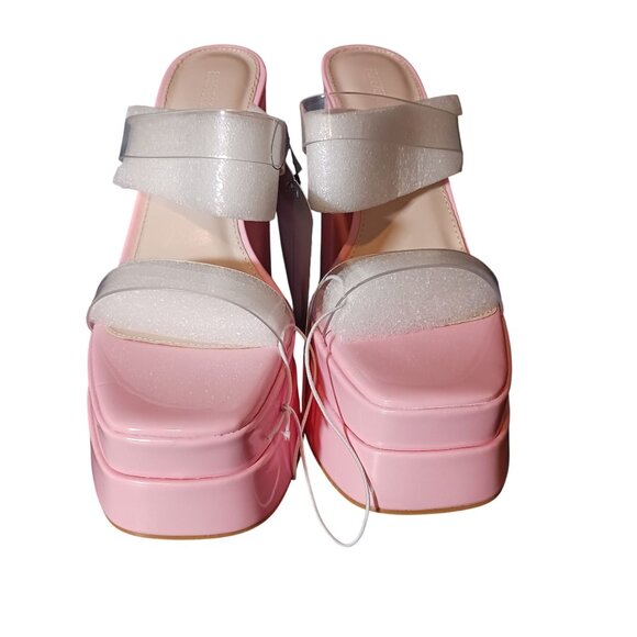 NEW Forever 21 Clear-Vamp Stacked Platform Heels in Light Pink, Size 8 Sandals - Picture 5 of 11
